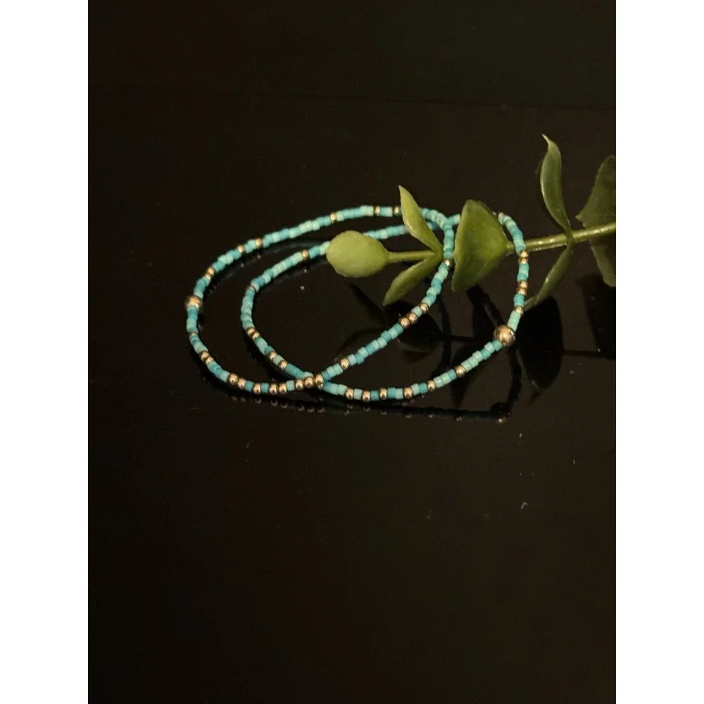 enewton Hope Unwritten Bracelet Set Turquoise Gold Filled Beaded Stretch 2pc